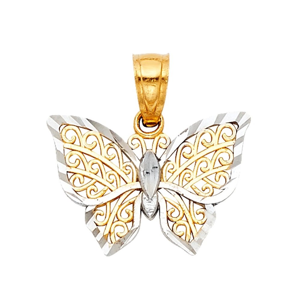 14K Two Tone Butterfly Pendant
